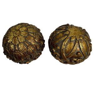 Decorative Ornate Floral Spheres Metallic Antique Gold Orbs Resin Balls Set Of 2